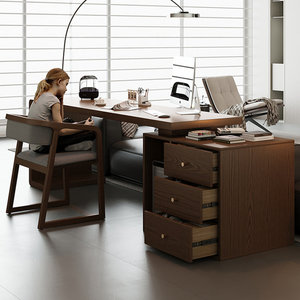 Solid Wood <b>L</b>-<b>Shaped</b> Computer <b>Desk</b> Light Walnut Rectangular Writing <b>Office</b> Workstation <b>DESK</b>-0050 - Product Image 6