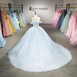 Dy8515 Impresionante Vestido de Gala Azul Celeste con Hombros Descubiertos, Apliques de Encaje Floral y Corsé, Vestido de Quinceañera Jancember - Product Image 4
