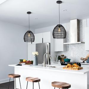 Meilleur prix lustres de plafond ronds antiques faits à la main au Vietnam lampes suspendues en rotin naturel abat-jour transparent usage domestique - Product Image 6