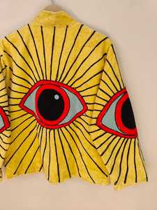 เสื้อแจ็คเก็ตผ้ากำมะหยี่สีเหลืองปักลายตาปีศาจแบบซูซานี งานปักมือสไตล์โบฮีเมียน เสื้อคลุมลายชนเผ่า ลายตาปีศาจ เสื้อคลุมกำมะหยี่ - Product Image 6