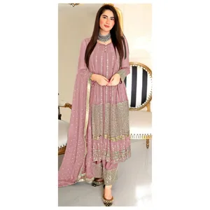 Neue Designer schöne Faux Georgette Stickerei Arbeit Salwar Kameez mit Dupatta Frauen Mode Exporteur pakistani schen Salwar