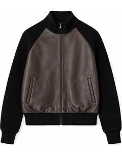 Chaqueta de Punto con Cremallera y Mangas de Cuero Sintético Marrón Oscuro y Negro para Hombre, Cuello Acanalado, Ropa de Abrigo Informal de Invierno, Abrigo de Moda - Product Image 1