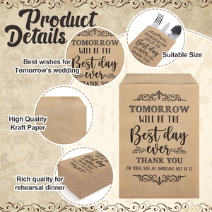 Couverts en papier kraft avec logo personnalisé Sac de restaurant Couteau Fourchette Cuillère Baguettes Couverts Argenterie Pochette en papier Paquet - Product Image 5