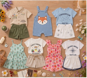 Conjuntos de Verano de Algodón Puro de Manga Corta para Niños, Conjuntos Casuales de 2 Piezas para Niños y Niñas, Envío en Tallas Mixtas - Product Image 1