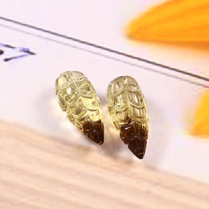 คู่พลอยฟลูออไรต์สีเหลืองแกะสลักด้วยมือขนาด16x8มม. สำหรับการทำเครื่องประดับเปลี่ยนสี - Product Image 3