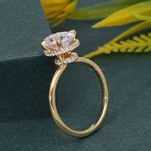 Estilo antiguo 1Ct corte ovalado VVS laboratorio cultivado diamante chapado en oro plata esterlina 925 doble Halo solitario anillo de compromiso para mujer - Product Image 6