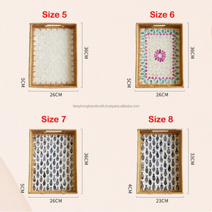 Panier rectangulaire naturel tissé à la main, plateau de service en rotin avec poignées pour le petit déjeuner - Product Image 4