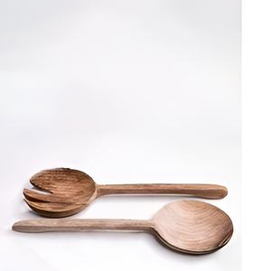 Ensemble de service à salade en bois fini mat de taille standard de luxe moderne élégant poignée pierre de marbre pour ustensiles de cuisine couverts - Product Image 6