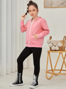 เสื้อมีฮู้ดผ้าฝ้ายออร์แกนิกสำหรับเด็กผู้หญิง100% มีซิปรูดแบบลำลองพิมพ์โลโก้ได้ตามต้องการเสื้อผ้าถักให้ความอบอุ่น - Product Image 4