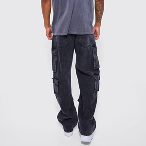 High Quality <b>Loose</b> Fit Baggy Style Stone Washed Jeans Pants With Cargo Pockets Custom Embriorderd Logo Baggy Style Denim Pants - Product Image 5