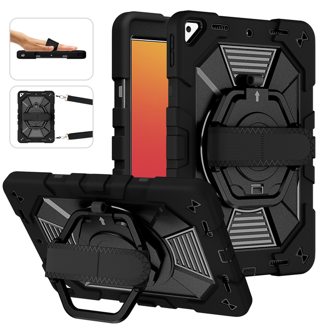 Drop Resistant Rugged Tablet Case for iPad 7th8th9th Gen 10.2" Protective Armor Cover with Rotating Hand Strap Built-in Stand