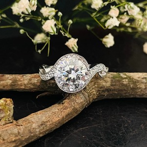 14K oro sólido 2 Ct CVD IGI certificado Diamante solitario giro anillo de compromiso, corte redondo diamante solitario giro anillo de diamante - Product Image 1