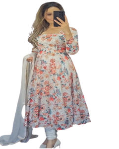 Robe florale taille haute personnalisée Style féminin décontracté avec robe col en V grande taille femme modeste robe de soirée - Product Image 1