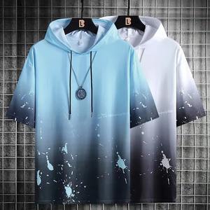 Men's Summer <b>Short</b> <b>Sleeve</b> <b>Sweatshirt</b> Casual Hip Hop Streetwear with Splash Ink Hooded Jacket for Fashion & Street Use - Product Image 6