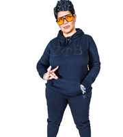 Conjunto Deportivo de Dos Piezas con Capucha y Pantalones de Felpa para Mujer, Color Azul Rey, de la Hermandad Zeta Phi Beta, Bordado y Personalizable