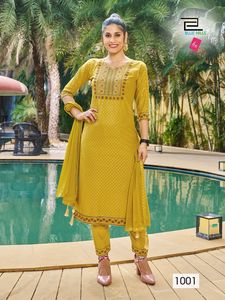 ชุดเดรสผ้าเรยอนสำหรับผู้หญิงพิมพ์ลาย dupatta shiffion อินเดีย - Product Image 4