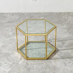 Mesa de Centro Hexagonal Moderna de Estilo Nórdico Ecológica con Vidrio y Estructura de Acero Inoxidable para Apartamentos Pequeños y Balcones - Product Image 4