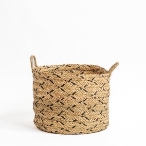 Ensemble de 3 paniers ronds en jonc de mer avec accents noirs, paniers de rangement faits à la main, vente en gros, écologiques, fabriqués au Vietnam - Product Image 1