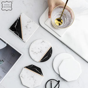 Customizable Classic Style Ceramic Marble Coaster Set <b>Combined</b> Wooden <b>Square</b> Coaster with Marble Finish Customizable Size - Product Image 2