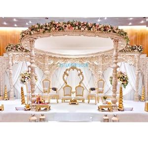 Cérémonie de mariage parfaite ronde Mandap London Meilleur mariage en bois sculpté à la main Mandap Anaya Mandap en bois pour les mariages indiens - Product Image 1