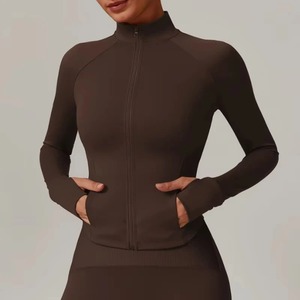 A-Fitness Mujer Manga larga Deportes Top Stand Collar Otoño Invierno Ropa de Yoga a prueba de viento Secado rápido Cremallera Liso High Street - Product Image 6