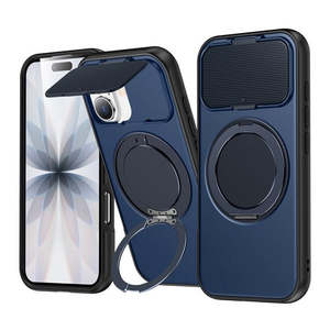 เคส iPhone 17 2025 แบบมีวงแหวนแม่เหล็กหมุนได้ พร้อมฝาปิดกล้อง สีฟ้า - Product Image 1
