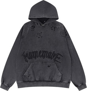 เสื้อสเวตเตอร์มีฮู้ดแนวสตรีทเสื้อฮิปฮอปมีรอยขาดผ้าซักมีฮู้ด - Product Image 3