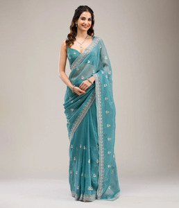 Blusa Sari de seda de diseñador étnico indio, Sari listo para usar en un minuto para festivales y fiestas de invierno Diwali, estilo Bollywood - Product Image 1