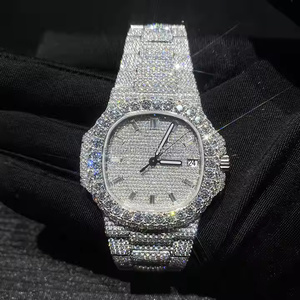 Montre pour homme, mode quotidienne, affaires, mouvement à quartz, boîtier en alliage, épaisseur 5 mm, bracelet en acier inoxydable avec moissanite, pour le travail au bureau - Product Image 1
