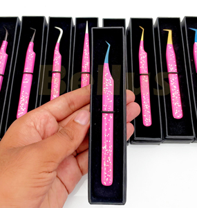 Ensemble de pinces à cils en acier inoxydable rose de qualité supérieure Emballage personnalisé inclus Outils de cils à volume droit à pointe inclinée - Product Image 4