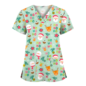 ชุดพยาบาลแบบสวมใส่ได้ทั้งชายและหญิง ลายพิมพ์คริสต์มาส แขนสั้น พร้อมเสื้อเชิ้ตยืดหยุ่น ตรวจจับเข็มได้ ใช้ในโรงพยาบาล - Product Image 1