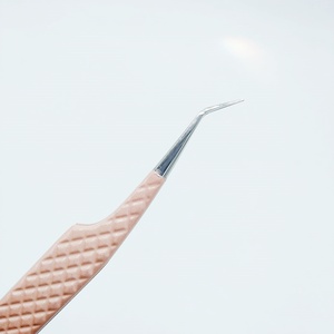 Pince à cils de qualité supérieure à 90 degrés, deux tons, revêtement poudré, peau et brun avec pointe argentée, accessoires de précision pour cils - Product Image 6