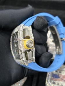 Reloj de Pulsera de Lujo para Hombre de Acero Inoxidable con Movimiento Automático y Moissanita VVS Completamente Engastada, Esfera Analógica de 41 mm y Correa de Goma - Product Image 5