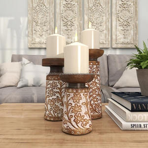 Piliers de bougeoir en bois S/3 finition blanche lavée pour la décoration de la maison, le salon, la décoration de la chambre à coucher et de la salle à manger - Product Image 5