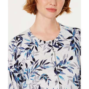 Cardigan grigio casual da donna Karen Scott, taglia piccola, con stampa a foglie e fiori - Product Image 3