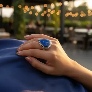 แหวนเงินแท้ 925 ชุบทองคำขาว ประดับพลอยลาพิส ลาซูลี ฝังแบบธรรมชาติ ชุบโรเดียม 18K - Product Image 3