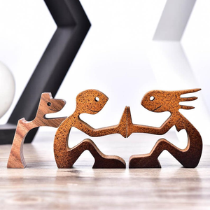 Escultura de Madera Art Deco Hecha a Mano de Alta Calidad, Pareja de Enamorados, Estatua Decorativa Romántica para Decoración de Interiores - Product Image 3