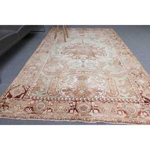 พรมวินเทจ 5.2x9.2 ฟุต สีน้ำตาลเบจ ลายปะติดปะต่อ ทำจากขนสัตว์ พรมตุรกี - Product Image 2