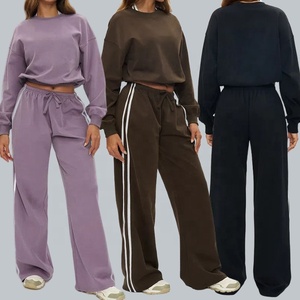 Ensemble 2 pièces décontracté pour femme, logo brodé personnalisé, hiver, respirant, 100% coton, manches longues, capuche, survêtement lavé - Product Image 1