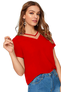 Boutique indienne exclusive à la mode Western Wear Hauts en tricot de couleur rouge Vêtements réguliers confortables pour les hauts courts de style formel - Product Image 3