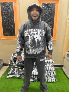 Acid Wash Streetwear Custom Screen Printed logo Cotton Cutting Oversized <b>Long</b> <b>Sleeved</b> <b>Men</b> Autumn Tracksuit Sweatsuit for <b>Men</b> - Product Image 2