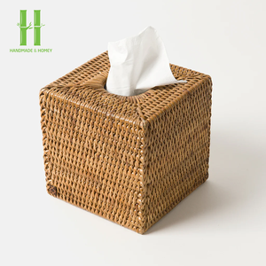 Meilleure vente couvercle de boîte à mouchoirs en rotin carré en osier tissé à la main porte-mouchoir naturel pour salon et salle de bain fabriqué au Vietnam - Product Image 1
