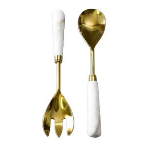 Haute Qualité Star Crafts Inde Écologique Marbre Pierre En Acier Inoxydable Salade Serveur Plaqué Or Taille Personnalisable - Product Image 1