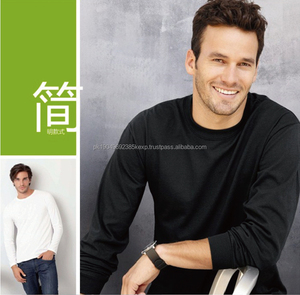 Nueva llegada camiseta masculina 180GSM 100% algodón sólido camisas de manga larga para hombres en blanco Casual cuello redondo Camiseta de lujo - Product Image 2