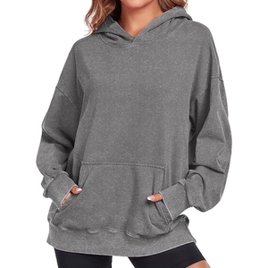 Oversized Acid Wash Winter Casual Hoodie <b>Women's</b> Eco-Friendly <b>Lined</b> Cotton Blend Loose Fit Customizable Breathable <b>Fleece</b> OEM - Product Image 1
