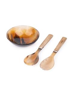 Juego de utensilios de cocina japoneses de alta calidad, cuencos de cuerno de búfalo natural con cuchara y tenedor de cerámica fabricados en India - Product Image 2