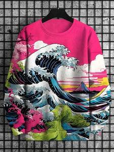 Sudadera de moda para hombre Paisaje japonés ukiyo-e Jersey de cuello redondo, Tops casuales para exteriores Camisa de vacaciones de poliéster de ajuste regular - Product Image 6