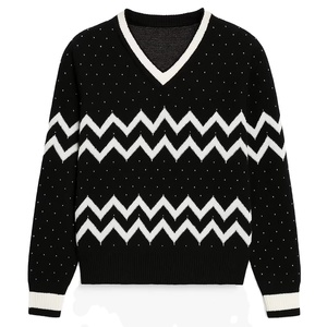 Pulls pour hommes en tricot zigzag à col en V personnalisés en gros |   Pull chaud de mode d'hiver |   Pull en polyester/coton solide avec doublure en coton - Product Image 5