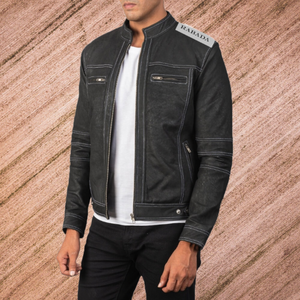 Men's <b>Leather</b> <b>Jacket</b> Real <b>Lambskin</b> Motorcycle <b>Jacket</b> for Men Vintage <b>Leather</b> <b>Jacket</b> Men Black - Product Image 2