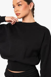 Top Selling <b>Black</b> Cropped <b>Crew</b> <b>Neck</b> Women's <b>Sweatshirt</b> Dropped Shoulders Ribbed Cuffs & Hem Women's Hoodies Workout <b>Sweatshirt</b> - Product Image 5
